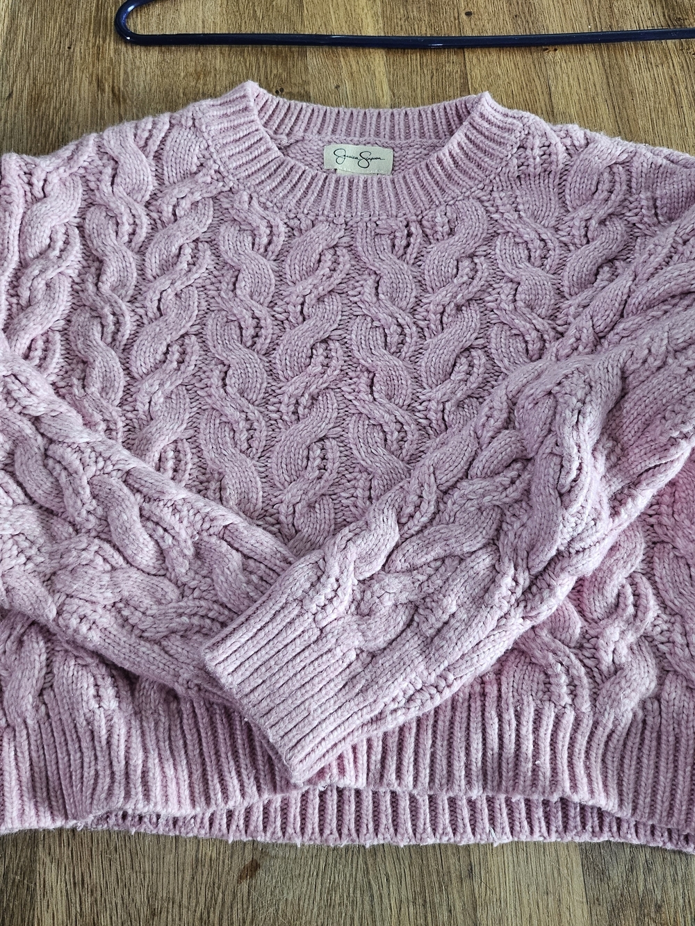 Pink Cable Knit Sweater - Cozy Women's Pullover Waist Length. Fall Winter Stock